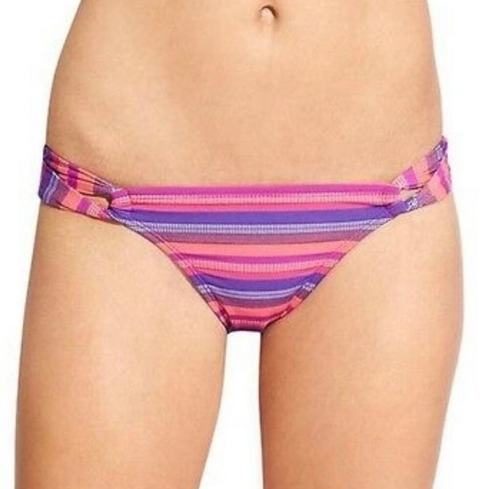 Athleta Tulum Loop Side Jazz Purple Stripe Bikini Bottoms Size Large
